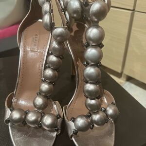 Alaia Metallic Gray Heeled Sandals